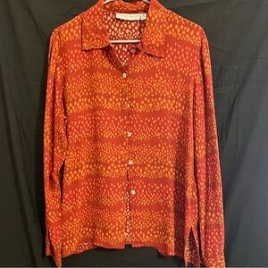 I Lyse Hart‎ LTD Red and Orange Button-Up Shirt Mother of Pearl Buttons.
